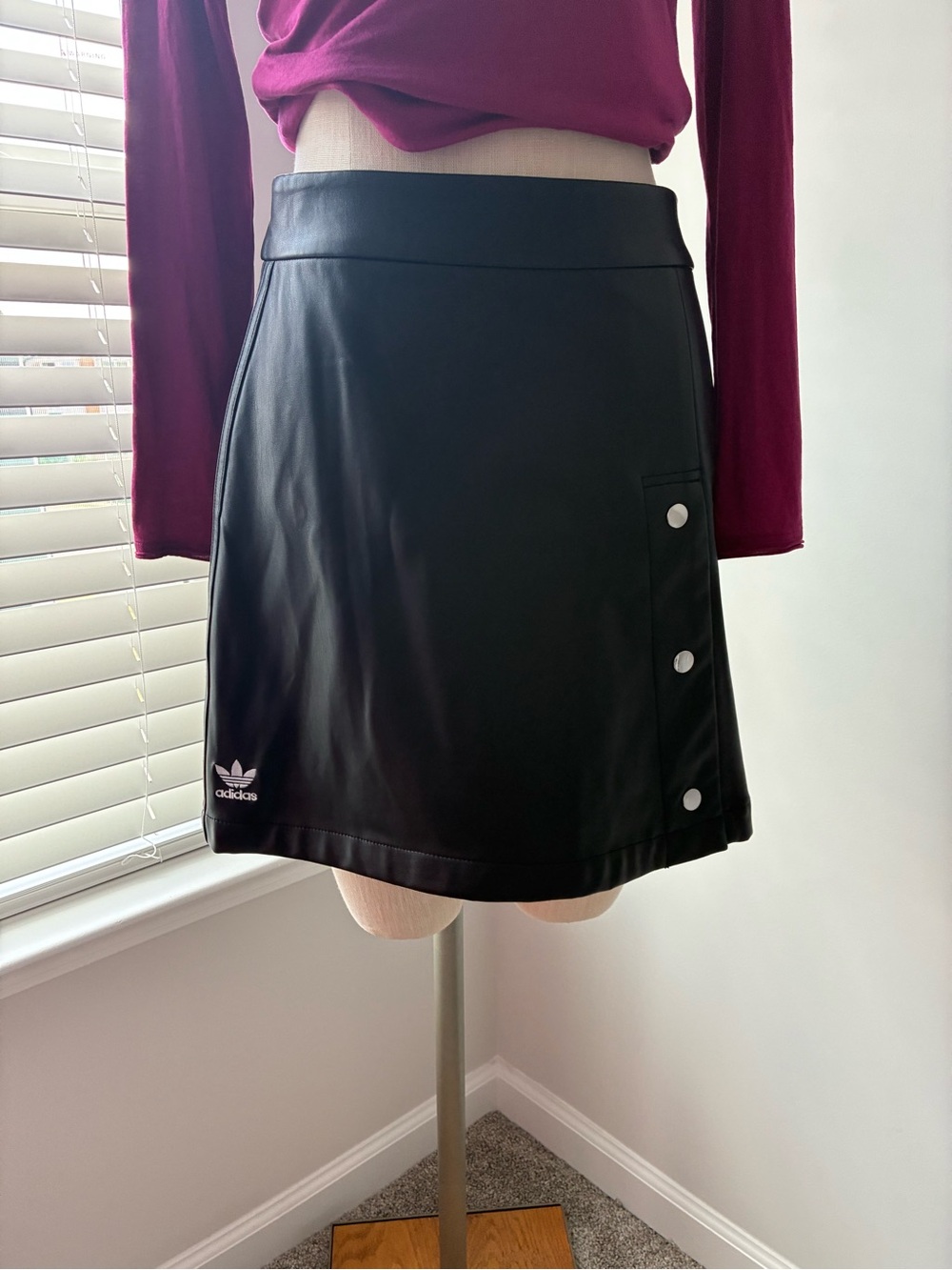 Adidas Women's Adicolor Trefoil Faux Leather Black Mini Skirt